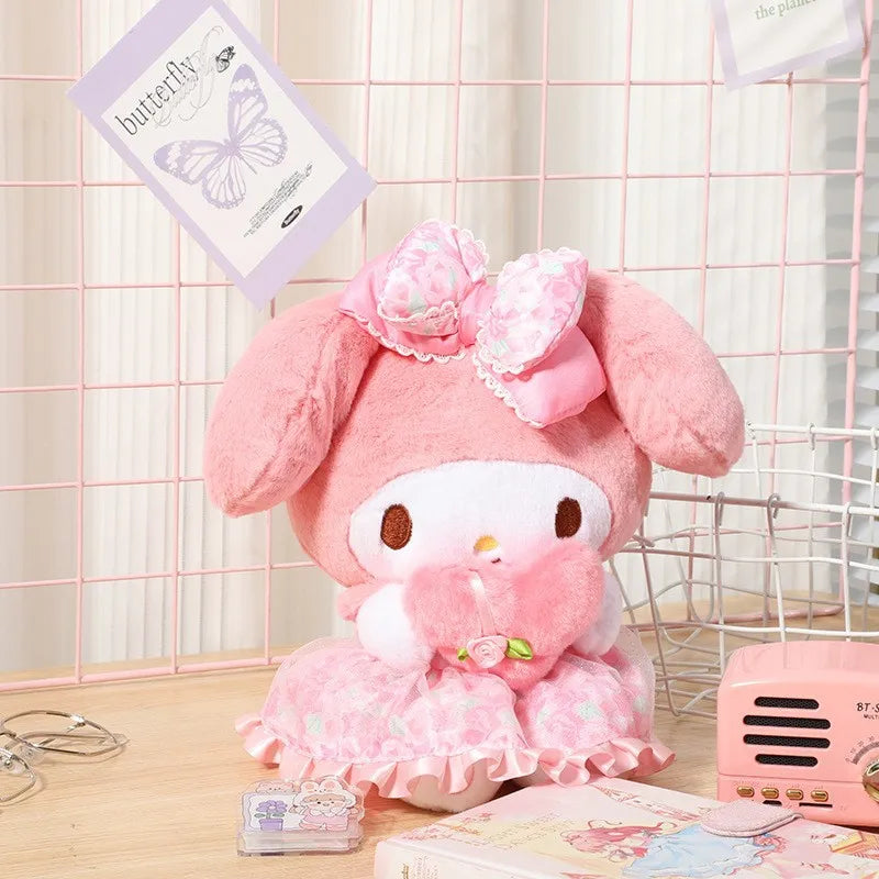 Almohada Kuromi de fresa Sanrio de 25cm, juguete de peluche para niñas, juguetes de peluche suaves, muñeco con melodía de fresa, regalo