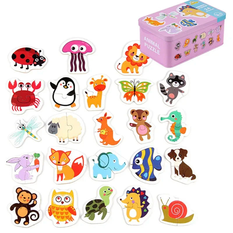 Rompecabezas para bebés, juguetes educativos Montessori, juegos de rompecabezas 3D de madera, caja de hierro, rompecabezas para niños, rompecabezas de madera para niños de 2 a 3 a 4 años