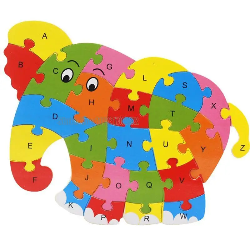 Animales de madera Inglés 26 Letras alfabéticas Rompecabezas Niños 3-5-6 años Juguete