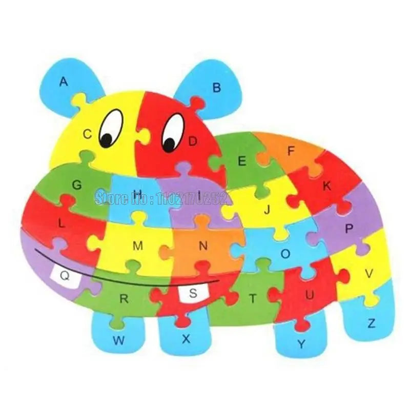 Animales de madera Inglés 26 Letras alfabéticas Rompecabezas Niños 3-5-6 años Juguete