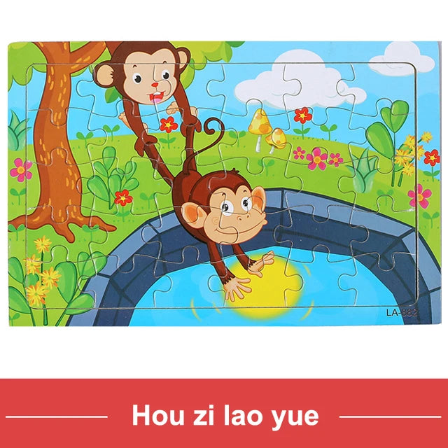 Rompecabezas 3D Montessori de 30 piezas económico, rompecabezas de madera con animales de dibujos animados, juego de mesa, juguetes educativos para niños, regalos