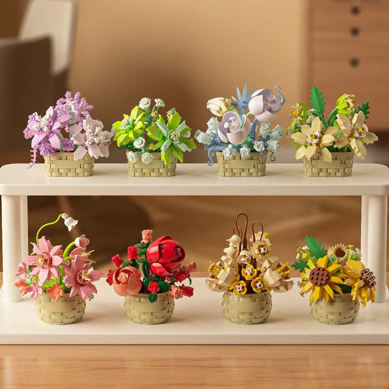 Ramo de flores para adultos, micropartículas de bloques de construcción, juguete para niños y niñas de 6 a 12 años, regalo de cumpleaños, Mini ladrillos de flores