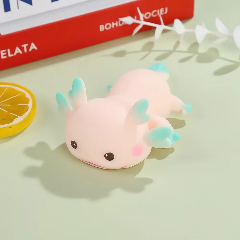 Lindos juguetes para apretar Axolotl, peces de dibujos animados, relajación, antiestrés, juguetes blandos, alivio del estrés, juguetes elásticos de rebote lento para niños adultos