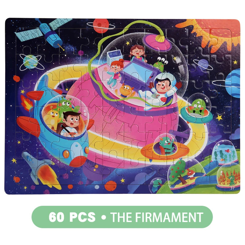 Rompecabezas de madera de 60 uds., rompecabezas 3D de colores, personajes de dibujos animados, animales, aprendizaje educativo temprano, pensamiento lógico, rompecabezas de enfoque, juguetes de regalo