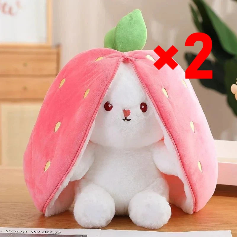 Conejo de peluche de fresa y zanahoria de 25cm, juguete de peluche creativo en fruta, transforma el bebé, muñeco de conejito de peluche para chico, regalo de cumpleaños