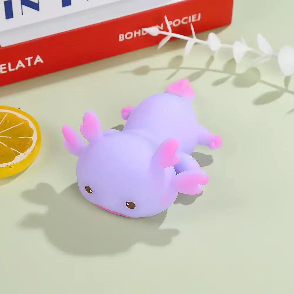 Lindos juguetes para apretar Axolotl, peces de dibujos animados, relajación, antiestrés, juguetes blandos, alivio del estrés, juguetes elásticos de rebote lento para niños adultos