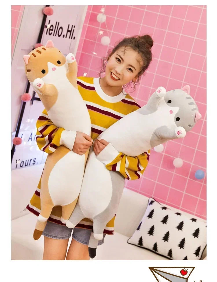 19,5 pulgadas lindo juguete de peluche de gato de 50cm largo rosa marrón gris gatos durmientes almohada de pierna Squishy pequeño Animal muñeca apaciguador regalo de peluche