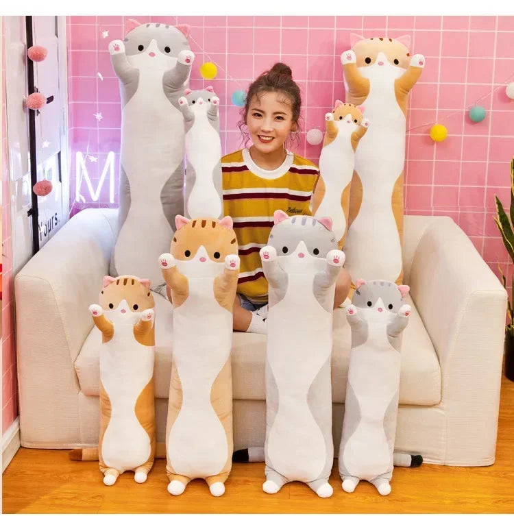 19,5 pulgadas lindo juguete de peluche de gato de 50cm largo rosa marrón gris gatos durmientes almohada de pierna Squishy pequeño Animal muñeca apaciguador regalo de peluche