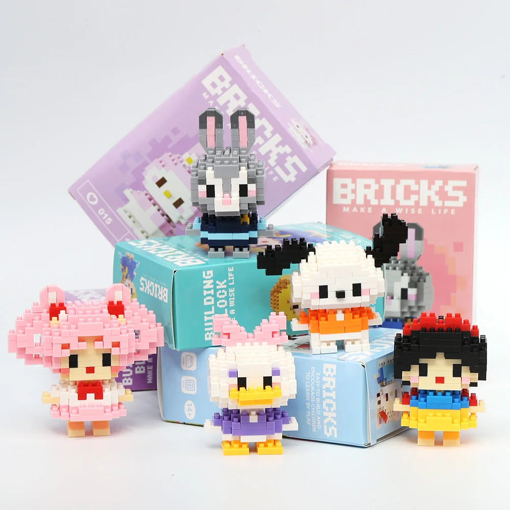 Stitch Disney princesa Elsa LinaBell bloques de construcción Mickey Mouse pato Mini figuras de acción bloques montar juguetes ladrillo niños regalos