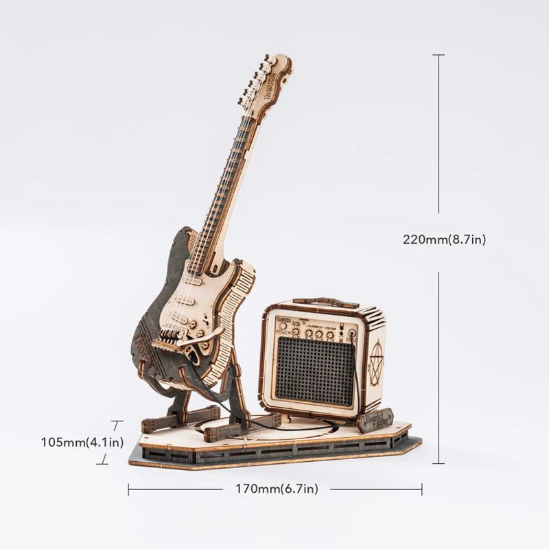 Robotime ROKR guitarra eléctrica rompecabezas de madera 3D para niños adultos montaje juguetes creativos juego de bloques de construcción para regalos de navidad