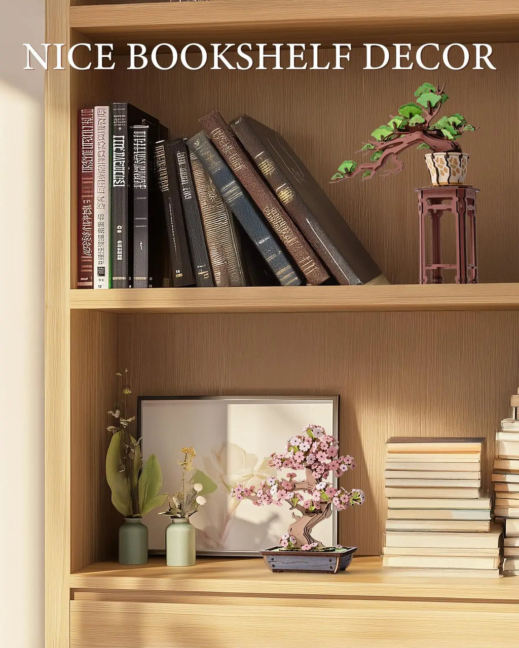 Robotime Rolife-rompecabezas de bonsái Sakura de madera 3D, fácil montaje, Kit de bonsái de pino verde, regalo de Navidad para decoración del hogar familiar