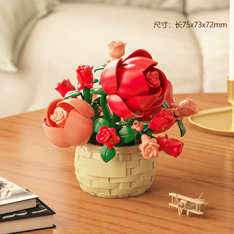 Ramo de flores para adultos, micropartículas de bloques de construcción, juguete para niños y niñas de 6 a 12 años, regalo de cumpleaños, Mini ladrillos de flores
