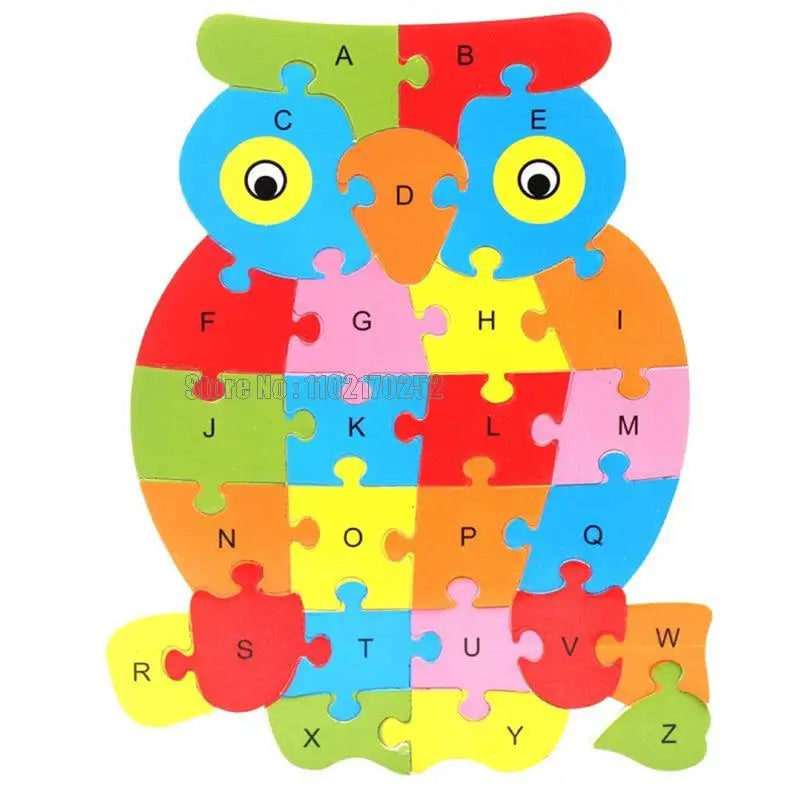 Animales de madera Inglés 26 Letras alfabéticas Rompecabezas Niños 3-5-6 años Juguete
