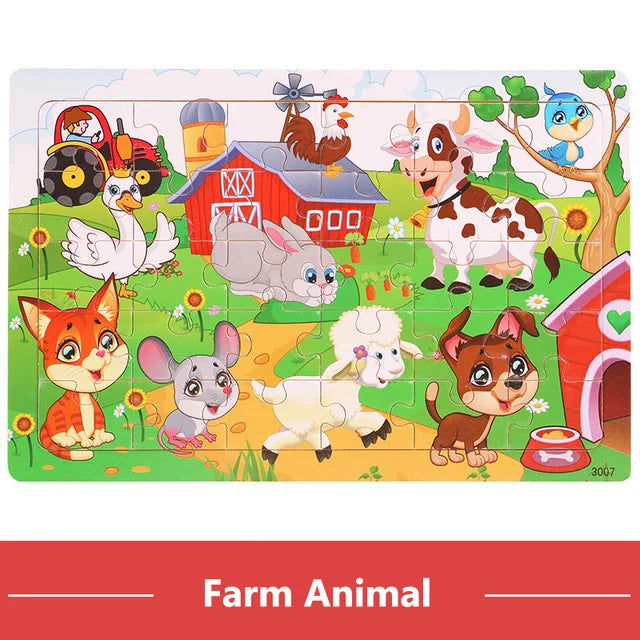 Rompecabezas 3D Montessori de 30 piezas económico, rompecabezas de madera con animales de dibujos animados, juego de mesa, juguetes educativos para niños, regalos