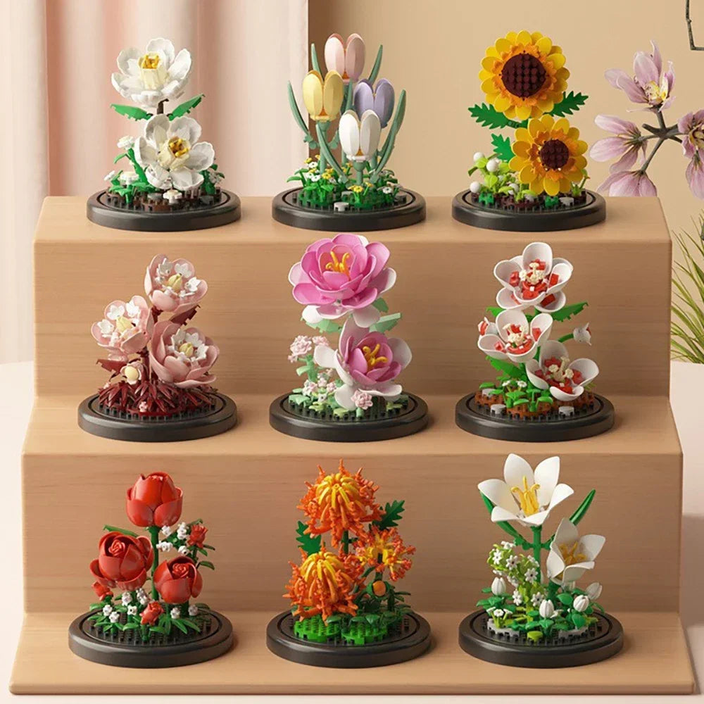 MOC-ramo eterno de rosas, bloques de construcción, conjunto 3D de construcción de flores, caja de exhibición de ramo eterno, juguete de ladrillo para decoración del hogar y la Oficina