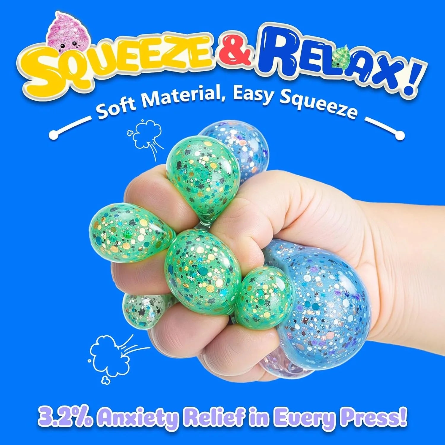 Novedad Squishy Caca Stress Ball Squishies juguetes brillo divertido estiramiento apretar Fidget juguetes para niños adultos regalo de broma del Día de los Inocentes