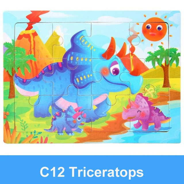 Rompecabezas 3D de madera Montessori de 15x11cm, juego de rompecabezas de inteligencia Animal de dibujos animados, juguetes educativos de Aprendizaje Temprano para niños