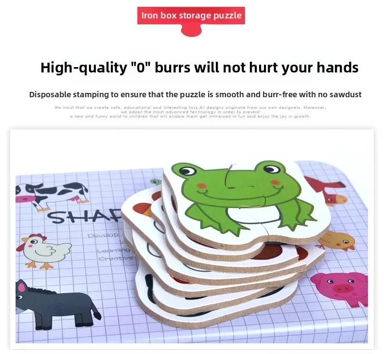 Rompecabezas para bebés, juguetes educativos Montessori, juegos de rompecabezas 3D de madera, caja de hierro, rompecabezas para niños, rompecabezas de madera para niños de 2 a 3 a 4 años