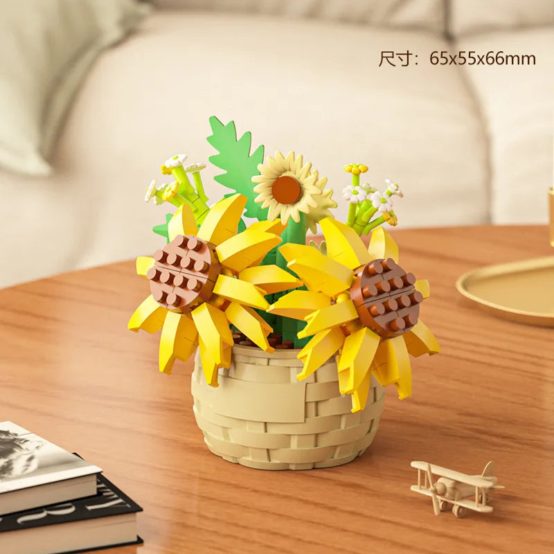 Ramo de flores para adultos, micropartículas de bloques de construcción, juguete para niños y niñas de 6 a 12 años, regalo de cumpleaños, Mini ladrillos de flores