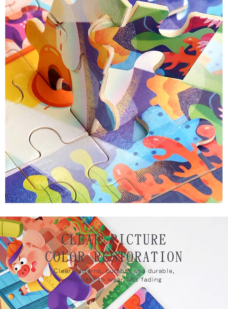 Rompecabezas de madera de 60 uds., rompecabezas 3D de colores, personajes de dibujos animados, animales, aprendizaje educativo temprano, pensamiento lógico, rompecabezas de enfoque, juguetes de regalo