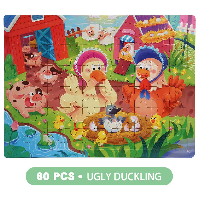 Rompecabezas de madera de 60 uds., rompecabezas 3D de colores, personajes de dibujos animados, animales, aprendizaje educativo temprano, pensamiento lógico, rompecabezas de enfoque, juguetes de regalo