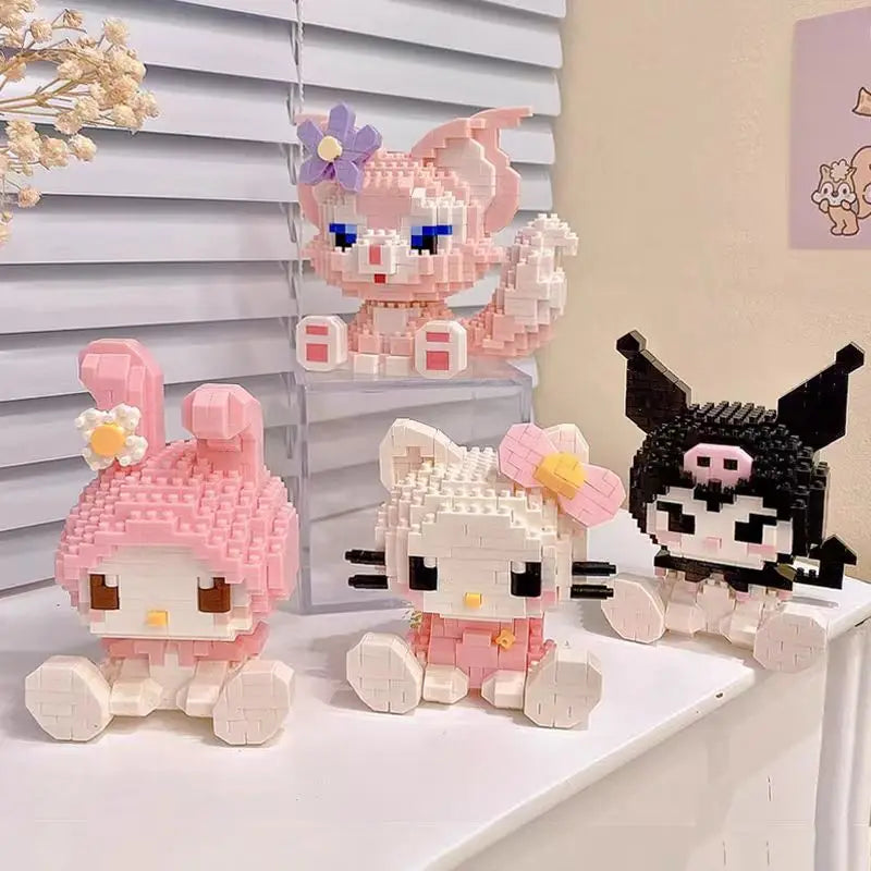 KEEPPLEY Sanrio Anime Hello Kitty My Melody Cinnamoroll pompurin Kuromi bloques de construcción para niñas, regalo de Navidad de vacaciones para niños