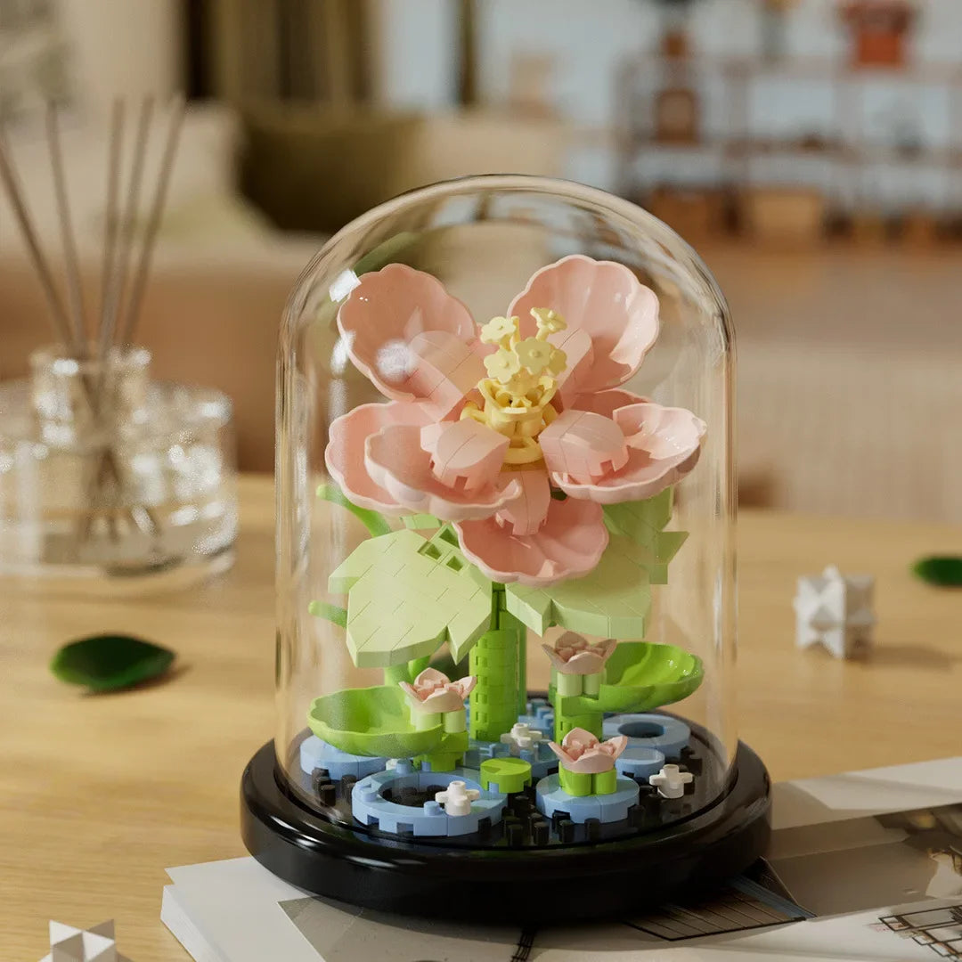 Ramo de flores, bonsái, bloques de construcción, planta de plástico Artificial, cubierta antipolvo, Micro modelo, juguete de decoración del hogar para niños, regalo de cumpleaños
