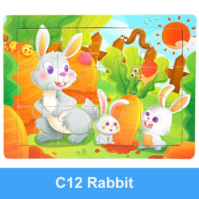 Rompecabezas 3D de madera Montessori de 15x11cm, juego de rompecabezas de inteligencia Animal de dibujos animados, juguetes educativos de Aprendizaje Temprano para niños