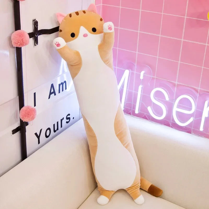 19,5 pulgadas lindo juguete de peluche de gato de 50cm largo rosa marrón gris gatos durmientes almohada de pierna Squishy pequeño Animal muñeca apaciguador regalo de peluche