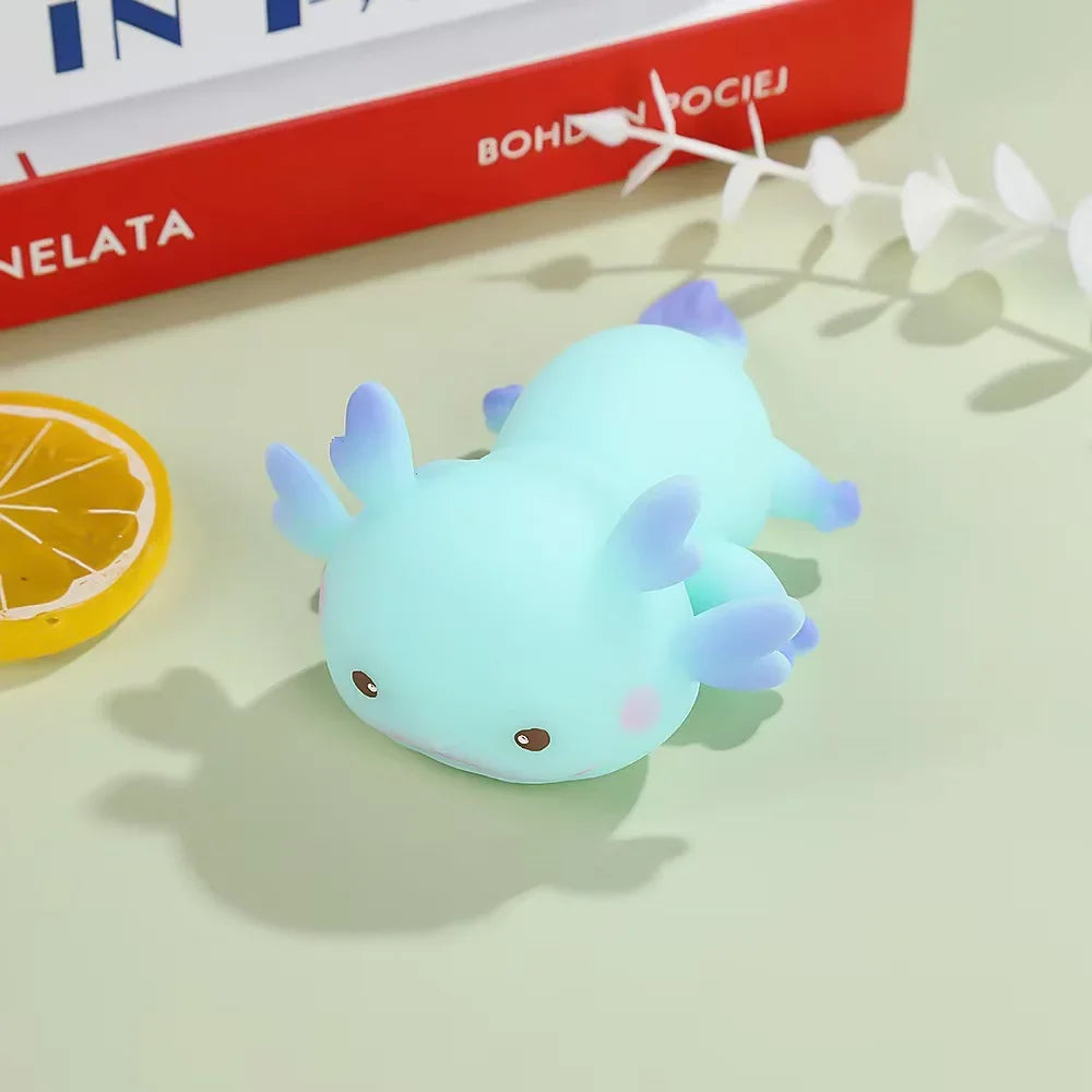 Lindos juguetes para apretar Axolotl, peces de dibujos animados, relajación, antiestrés, juguetes blandos, alivio del estrés, juguetes elásticos de rebote lento para niños adultos