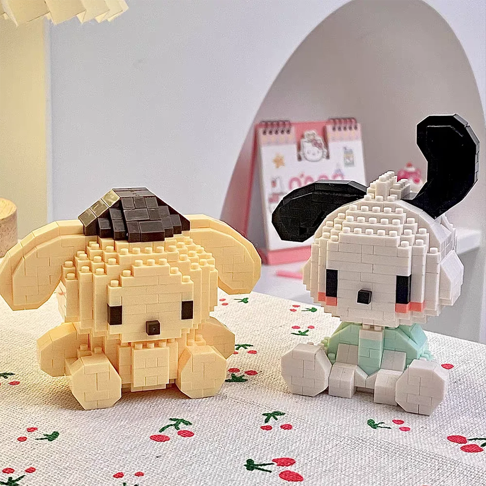 KEEPPLEY Sanrio Anime Hello Kitty My Melody Cinnamoroll pompurin Kuromi bloques de construcción para niñas, regalo de Navidad de vacaciones para niños