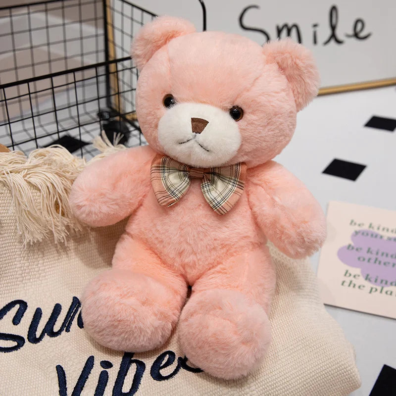 30CM Kawaii colorido pajarita oso muñeca de peluche abrazo oso muñeca regalo de cumpleaños almohada oso de peluche hogar sala de estar dormitorio