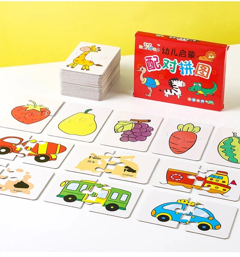 Rompecabezas de animales para niños pequeños de 1, 2, 3 años, niños y niñas, aprendizaje de animales, tarjeta de memoria, juego a juego, juguetes educativos para niños