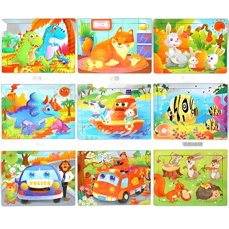Rompecabezas 3D de madera Montessori de 15x11cm, juego de rompecabezas de inteligencia Animal de dibujos animados, juguetes educativos de Aprendizaje Temprano para niños
