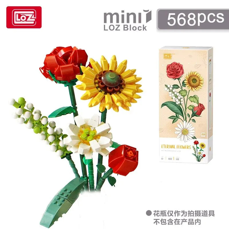 Mini bloques de construcción para niños, juguetes de ladrillos, flores, rompecabezas, maceta, plantas, regalo para niñas, decoración del hogar, 1657-1659 (con caja)