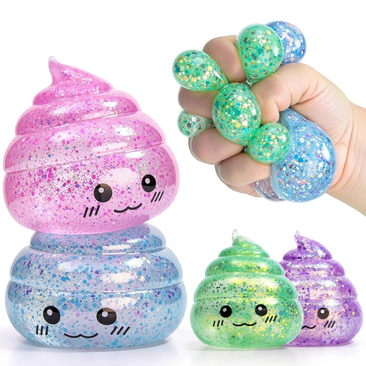 Novedad Squishy Caca Stress Ball Squishies juguetes brillo divertido estiramiento apretar Fidget juguetes para niños adultos regalo de broma del Día de los Inocentes