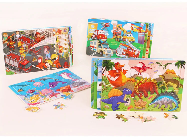 Rompecabezas 3D Montessori de 30 piezas económico, rompecabezas de madera con animales de dibujos animados, juego de mesa, juguetes educativos para niños, regalos
