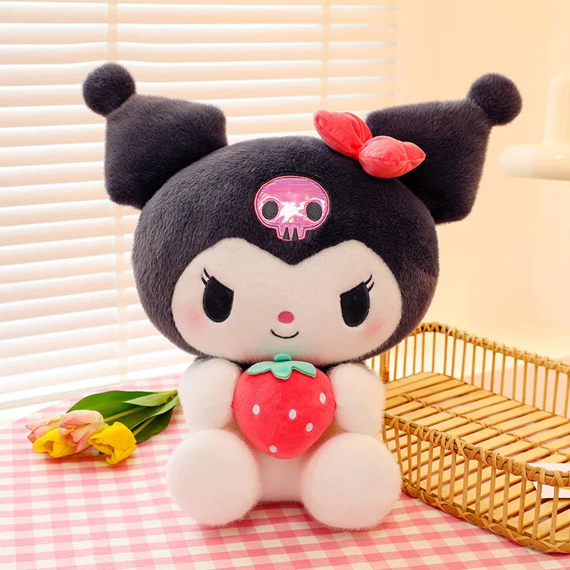 Almohada Kuromi de fresa Sanrio de 25cm, juguete de peluche para niñas, juguetes de peluche suaves, muñeco con melodía de fresa, regalo
