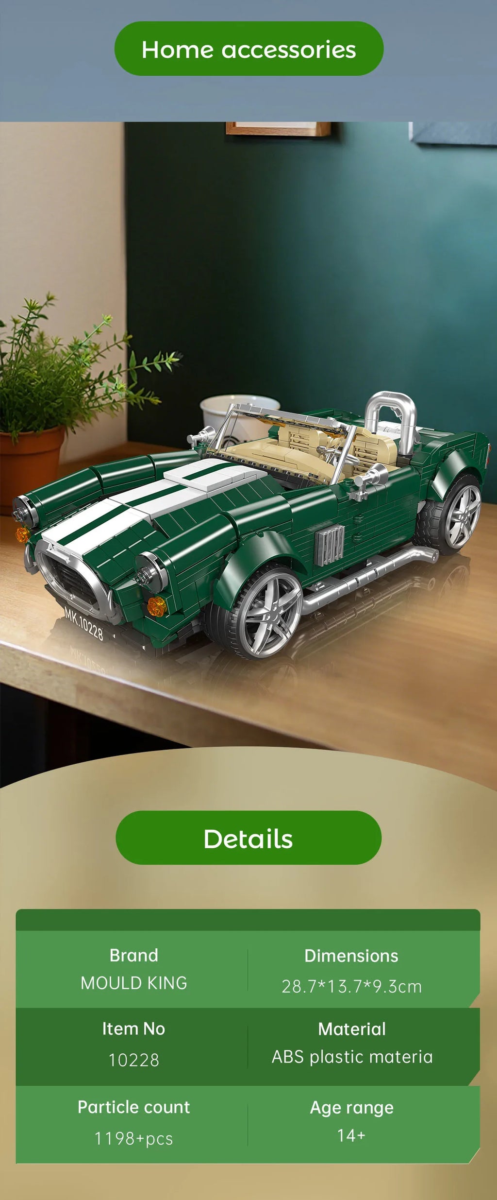 Mould King 10228 AC Cobra, bloques de construcción, 1198 Uds., vehículo urbano, modelo de coche técnico, juego de juguetes de exhibición de escritorio para adultos y niños, regalo