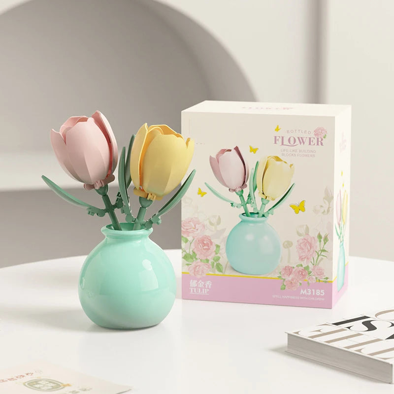 Ramo de flores para adultos, micropartículas de bloques de construcción, juguete para niños y niñas de 6 a 12 años, regalo de cumpleaños, Mini ladrillos de flores