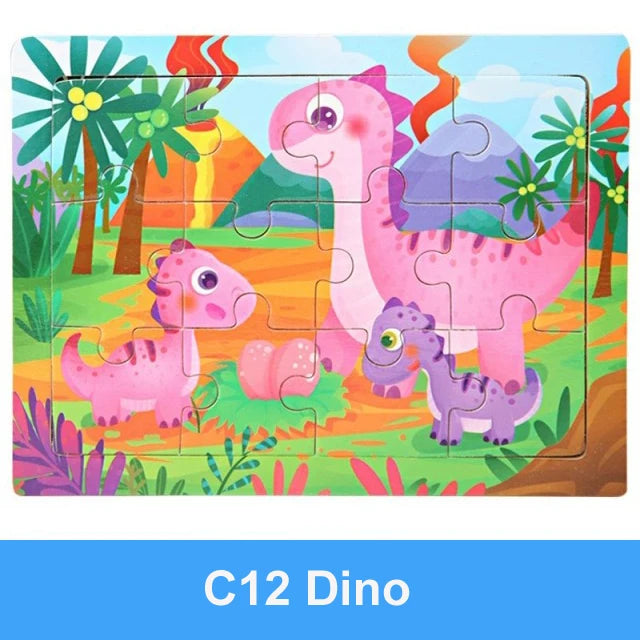 Rompecabezas 3D de madera Montessori de 15x11cm, juego de rompecabezas de inteligencia Animal de dibujos animados, juguetes educativos de Aprendizaje Temprano para niños