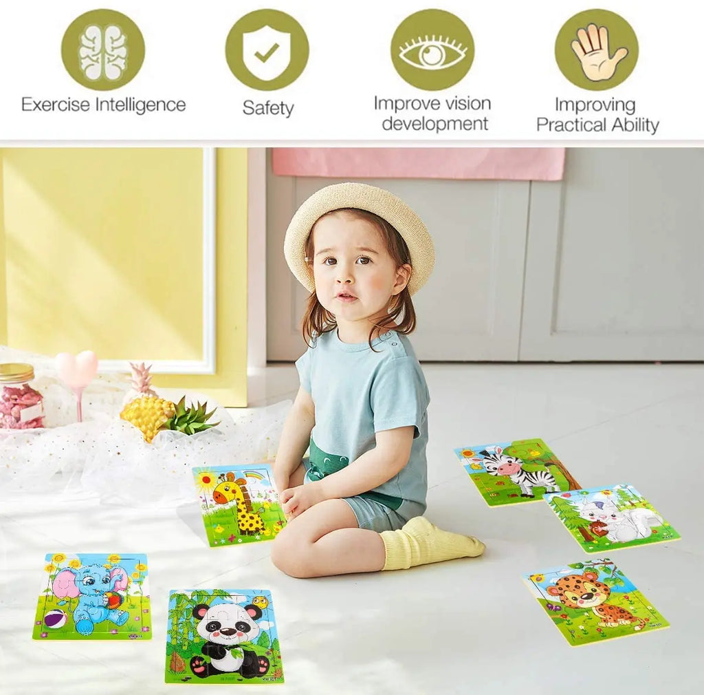 Rompecabezas de madera para niños de 2, 3, 4 y 5 años, juguetes para niños, juego de juguetes educativos para preescolar, rompecabezas de animales para niños y niñas, 9/16