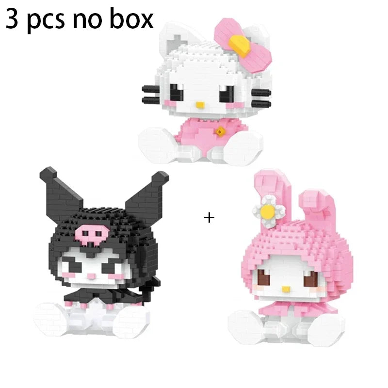 KEEPPLEY Sanrio Anime Hello Kitty My Melody Cinnamoroll pompurin Kuromi bloques de construcción para niñas, regalo de Navidad de vacaciones para niños