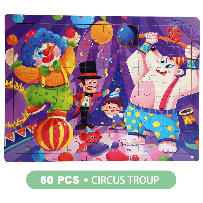 Rompecabezas de madera de 60 uds., rompecabezas 3D de colores, personajes de dibujos animados, animales, aprendizaje educativo temprano, pensamiento lógico, rompecabezas de enfoque, juguetes de regalo
