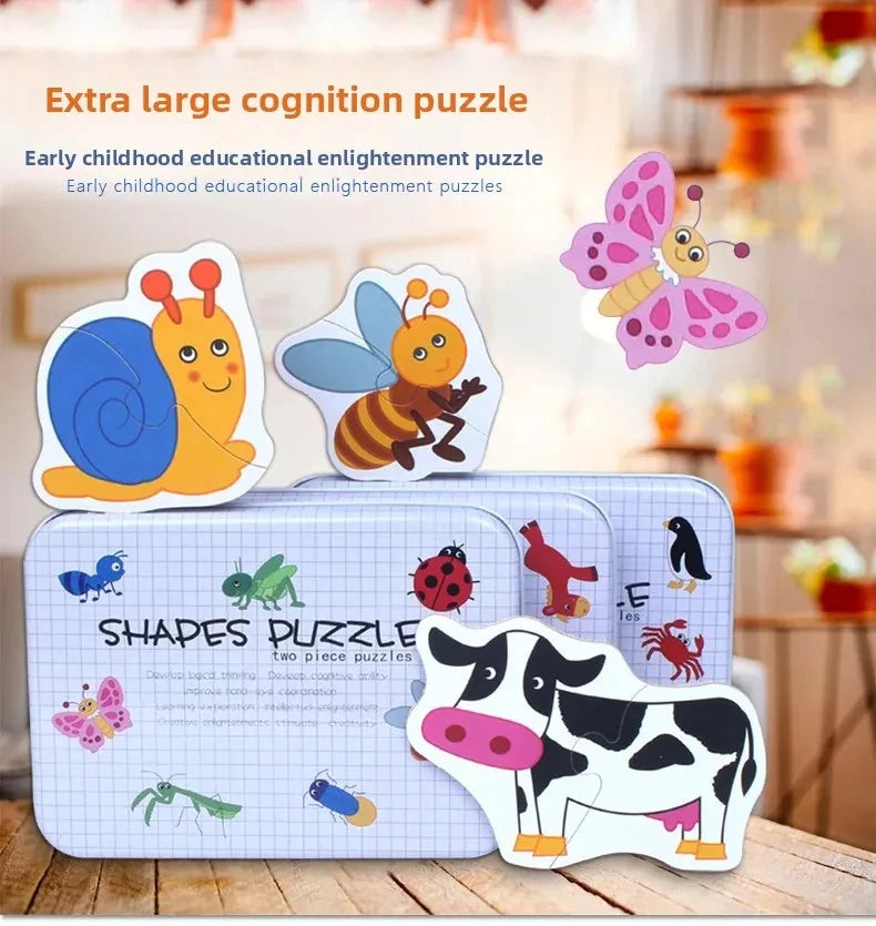 Rompecabezas para bebés, juguetes educativos Montessori, juegos de rompecabezas 3D de madera, caja de hierro, rompecabezas para niños, rompecabezas de madera para niños de 2 a 3 a 4 años