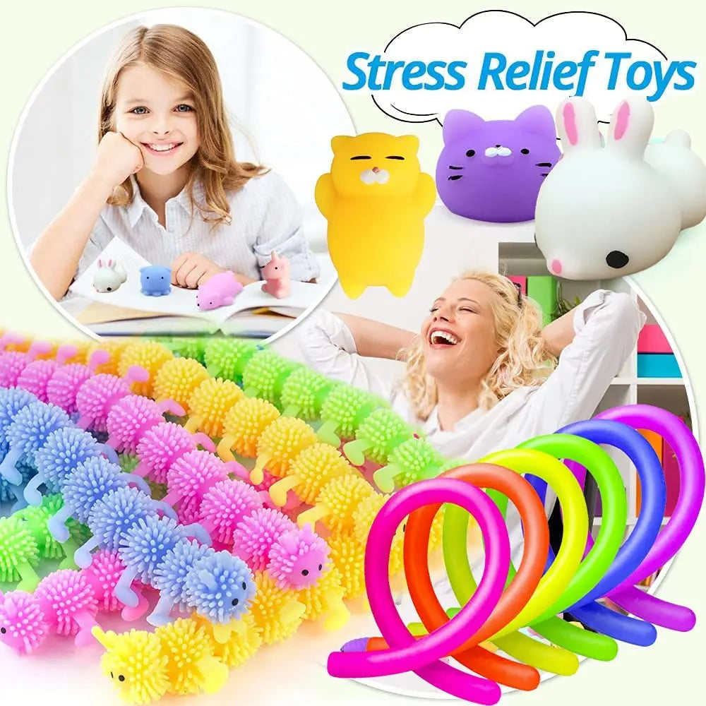 Paquete de 6 juguetes sensoriales de cuerda elástica, resistencia al apretar, fortalece los brazos, fideos, juguetes para aliviar el estrés para niños y adultos