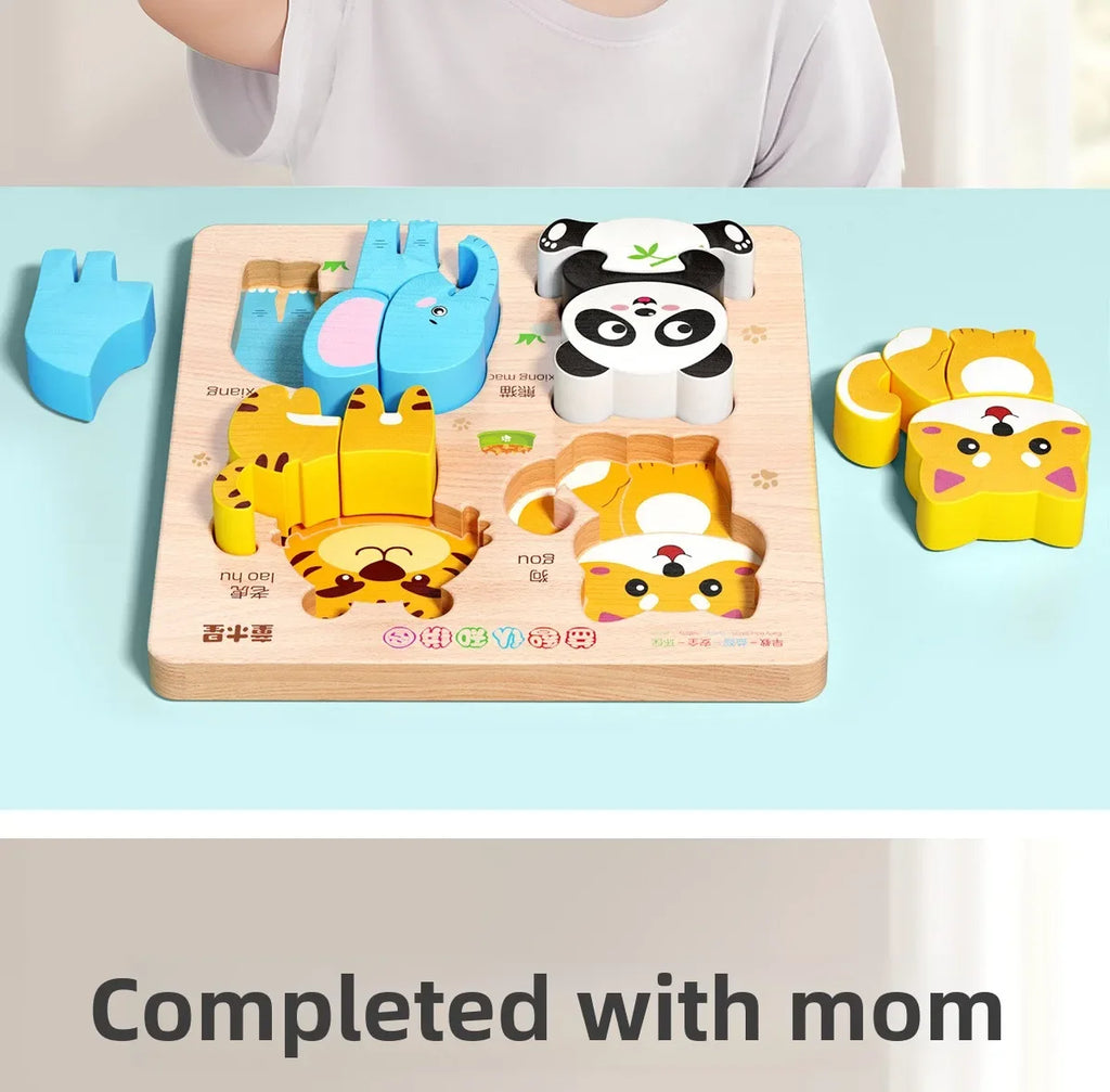 Rompecabezas de madera 3D de dibujos animados Montessori, rompecabezas de tráfico de animales, juguetes para niños, juego cognitivo educativo de Aprendizaje Temprano, regalos para niños
