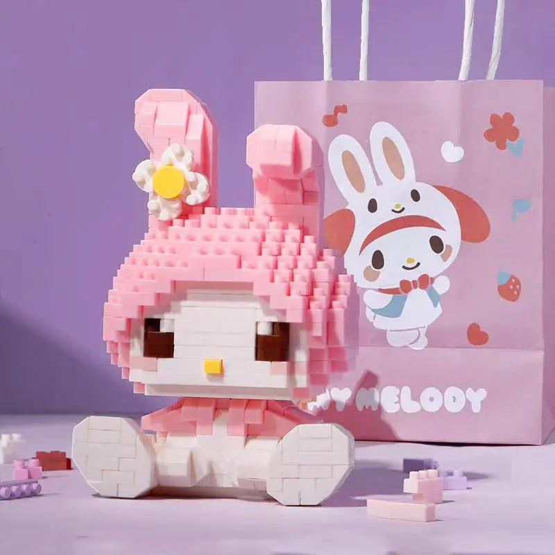 KEEPPLEY Sanrio Anime Hello Kitty My Melody Cinnamoroll pompurin Kuromi bloques de construcción para niñas, regalo de Navidad de vacaciones para niños
