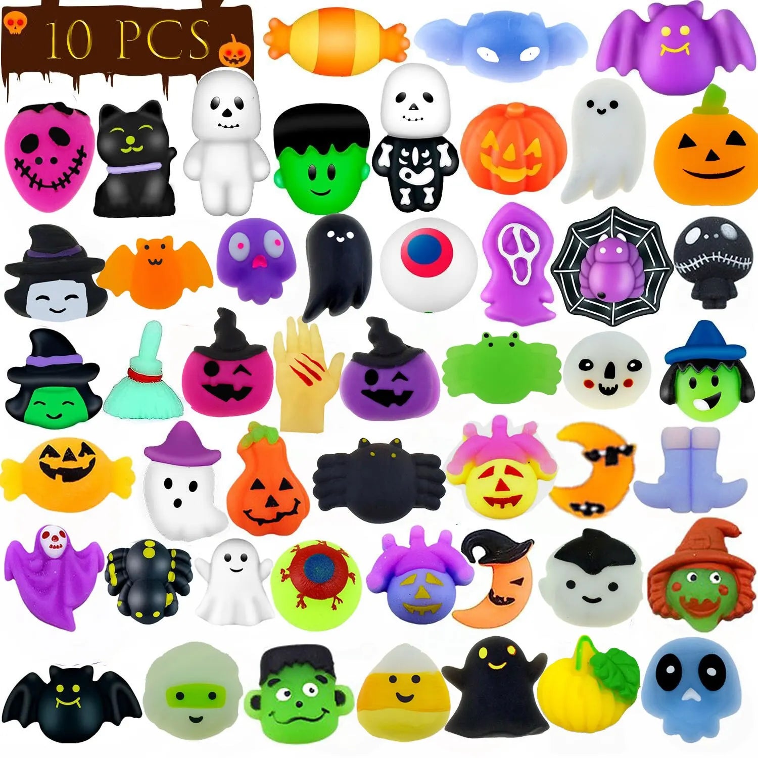 Fiesta de Halloween, 10 Uds., novedoso juguete para aliviar el estrés, estilo aleatorio, fantasma, murciélago, calabaza, juguete de ventilación para apretar