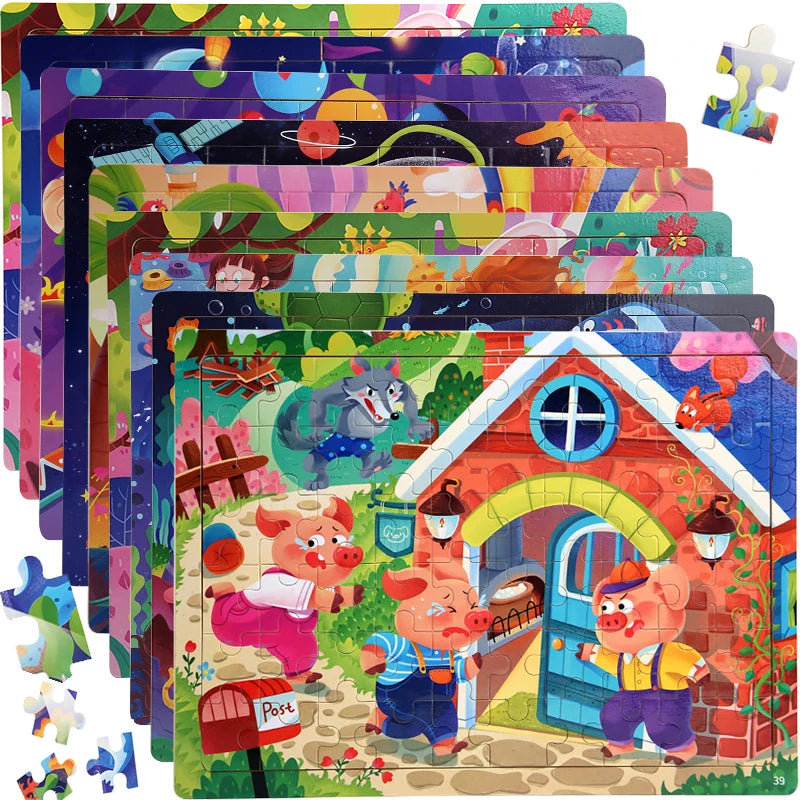 Rompecabezas de madera de 60 uds., rompecabezas 3D de colores, personajes de dibujos animados, animales, aprendizaje educativo temprano, pensamiento lógico, rompecabezas de enfoque, juguetes de regalo
